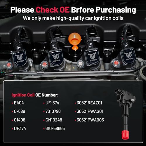 Image of BDFHYK Ignition Coils Pack UF374 Compatible with Honda Civic l4 1.3L 2003-2011 Honda Oem Coils Pack Coil for 30521PWA003 30521PWAS01 C1408 E404 7010796 610-58665 30521REAZ01 GN10248 C-688 Set of 4
