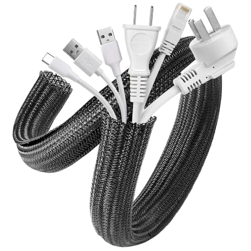Image of Cable Organiser Sleeve Wire Organise Wire Cover for Cable Management (2 M) | Self-closing braided sleeve keeps cables tidy, wear and heat resistant, and can be cut to fit desks, TVs, PCs or vehicles
