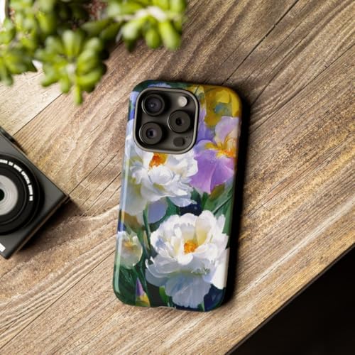 Coque iPhone 15 Pro rigide brillante pivoines blanches et iris - 3