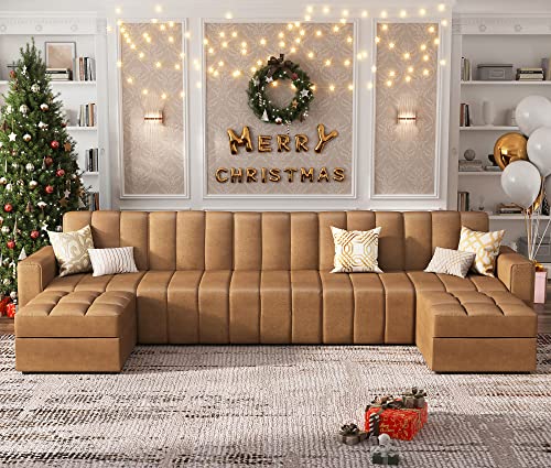 HONBAY Reversible Sectional Sofa U Shaped Couch with Storage Ottoman Modular Sectional Sofa with Chaise, Caramel Brown HONBAY Reversible Sectional Sofa U Shaped Couch with Storage Ottoman Modular Sectional Sofa with Chaise, Caramel Brown