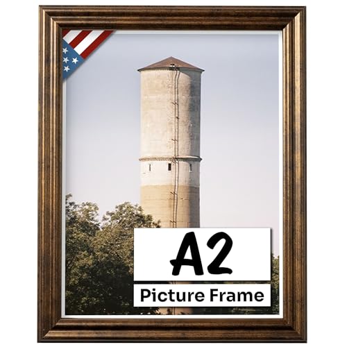 US Art Vintage Rustic Bronze A2 Picture Frame (16.5x23.4 in / 42x59.4 cm) .75 Inch Wide - Farmhouse Decor for Wall Handmade Solid Wood Frames with Preinstalled Hangers & UV Blocking Plexiglass A2 Frame
