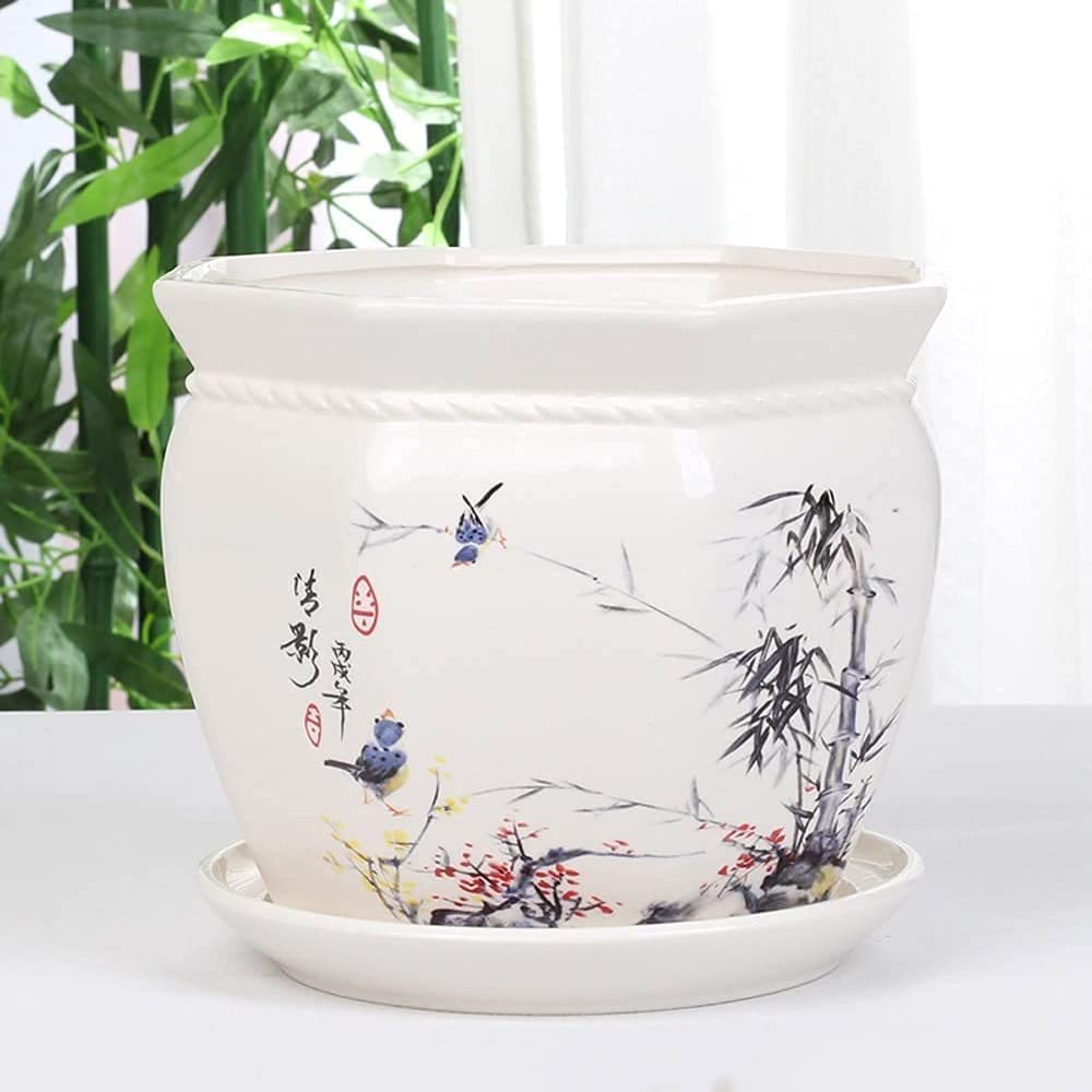 DFGHNBVC Modern Geometric White Ceramic Succulent Planter Pots With Removable Saucer Pot Modern Plant Containers For All House Plants Herb,B-14CM