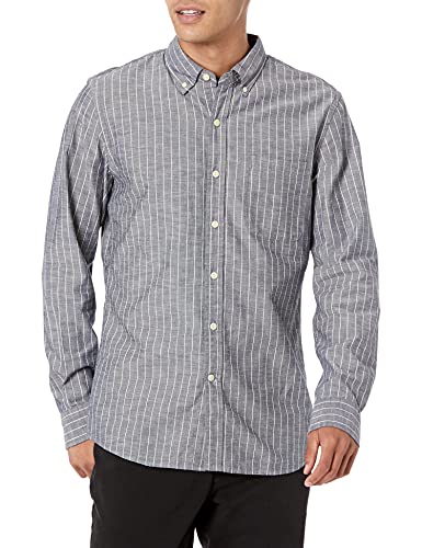 Amazon Brand - Goodthreads Men s Slim-Fit Long-Sleeve Chambray Shirt, Denim Stripe, Large