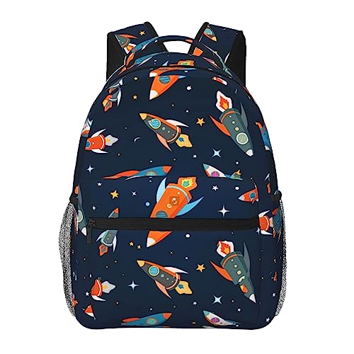 Sac à dos ordinateur décontracté léger rouge motif fusée espace