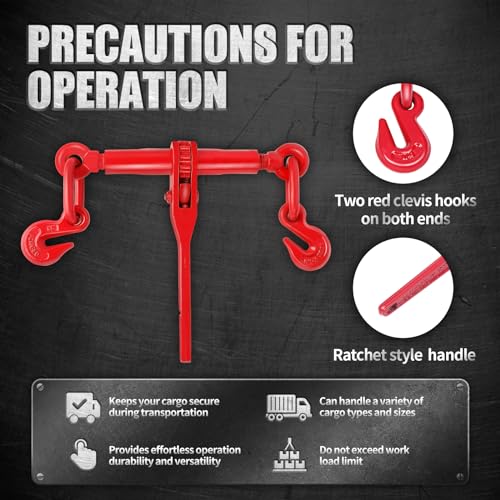 Image of Ratchet Chain Binder 2PCS,1 /2 inch to 3 /8 inch 9200 Lbs Heavy Duty Load Binders with G80 Chains 3 /8 inchX10FT 5400 Lbs Secure Load Limit,Tie Down Hauling Chain Binders for Flatbed Truck Trailer