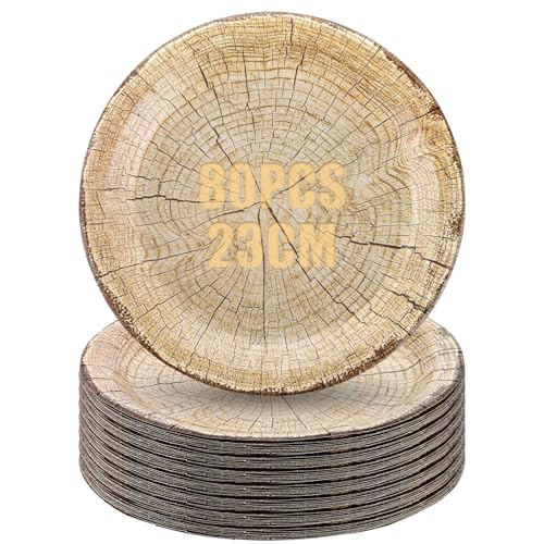 Oungy 80 Stück Pappteller 23 cm Rund, Einwegteller aus Pappe, Teller...