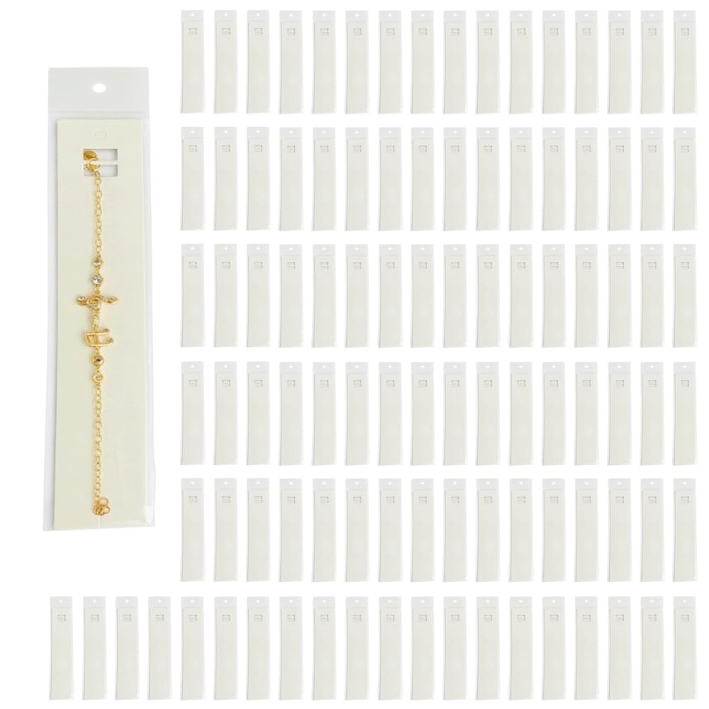 DONGKER Rectangular Jewelry Cards White, 100Pcs Necklace Display Card with Bags for Bracelet Necklace Packaging Supplies