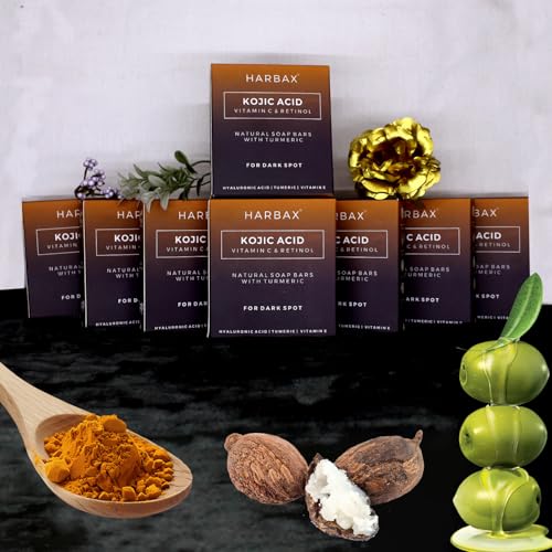 Image of Kojic Acid Soap (Pack of 8 (100 Grm)) for Hyperpigmentation - with Glutathione, Collagen & Vitamin C - Natural Soap Bars with Turmeric - Original Japanese Complex for Dark Spot Correction