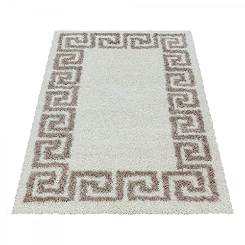 Tapis design à poils longs de haute densité beige et antique
