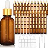 Nuogo 100 Pieces Glass Dropper Bottles 1 oz Essential Oil Dropper Bottles with Labels and Funnels Golden Caps Empty Tincture Bottles Perfume Cosmetic Travel Liquid Containers with Droppers (Amber)