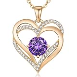 LOUISA SECRET Love Heart Birthstone Necklaces for Women, 925 Sterling Silver Women Pendant Necklace,
