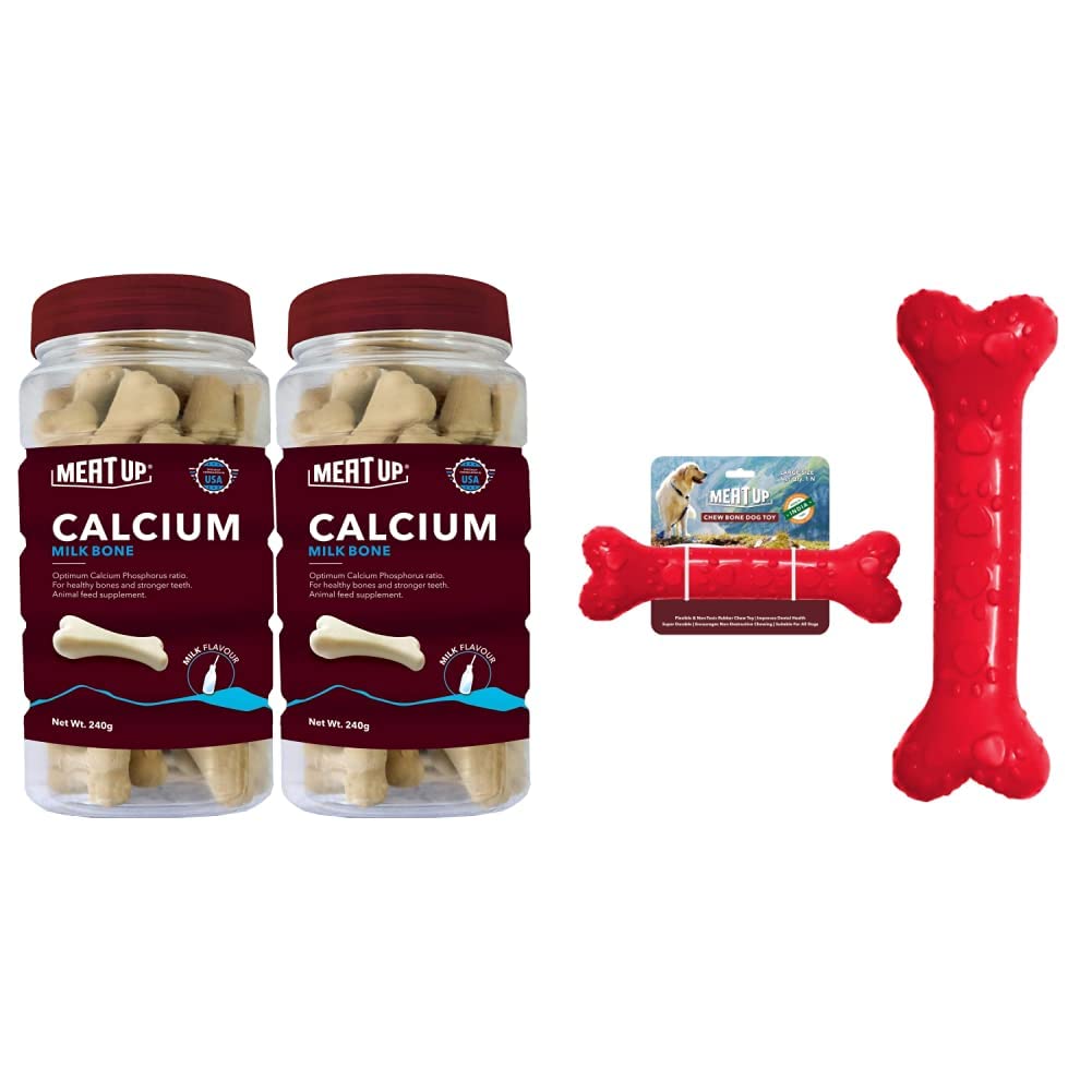 Meat Up Calcium Bone Jar - Meat Flavour, 240 G, 30 Pieces (Buy 1 Get 1 Free) & Non-Toxic Rubber Dog Chew Bone Toy for All Life Stages, (Large) - 8.5 Inches, 1 Piece (B0BP5FJTGQ) Amazon Price History, Amazon Price Tracker
