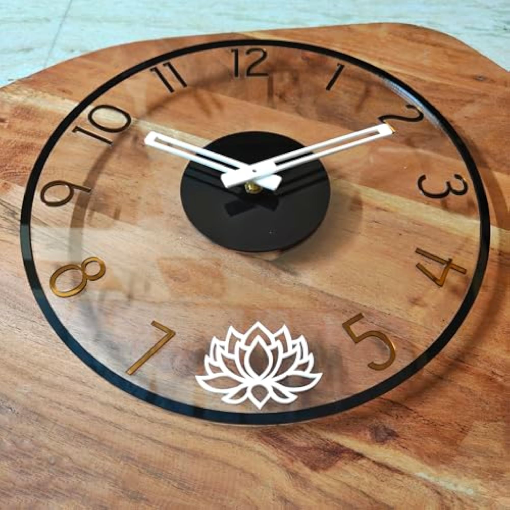 Modern Acrylic Wall Clock with Lotus Design