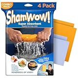 ShamWow Original Super Absorbent Multi-Purpose Cleaning Shammy Chamois Towel Cloth - Holds 10X its Weight in Liquid - Machine Washable - Will Not Scratch (4 Pack: 2 Large Orange & 2 Small Blue).