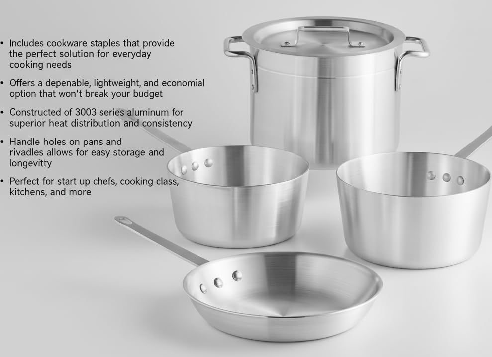 Miniatura 5 de Juego de utensilios de cocina de aluminio de 5 piezas, incluye sartenes de 2.75 cuartos de galón y 3.75 cuartos de galón, olla de 8 cuartos con tapa