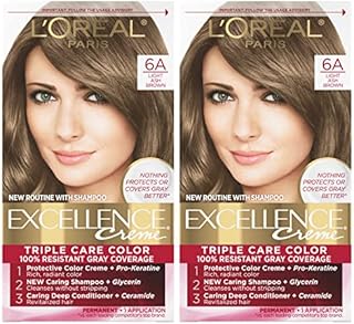 L'Oréal Paris Excellence Créme Permanent Hair Color, 6A Light Ash Brown, 2 COUNT 100% Gray Coverage Hair Dye