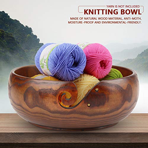 Handmade Wooden Yarn Bowl for Knitting Crochet Home Decor(18-20CM), Berry - Image 2
