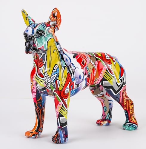 Estatua moderna de Boston Terrier colorida de resina pequeña