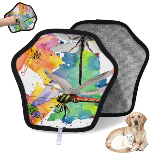 WowPrint Wasserfarben-Libellen-Handschuh zur Entfernung von Tierhaaren für Katzen, Hunde, Libellen, Malerei, wiederverwendbar, elektrostatische Tierhaar-Handschuhe, Bürstenwerkzeug für Couch, Kleidung