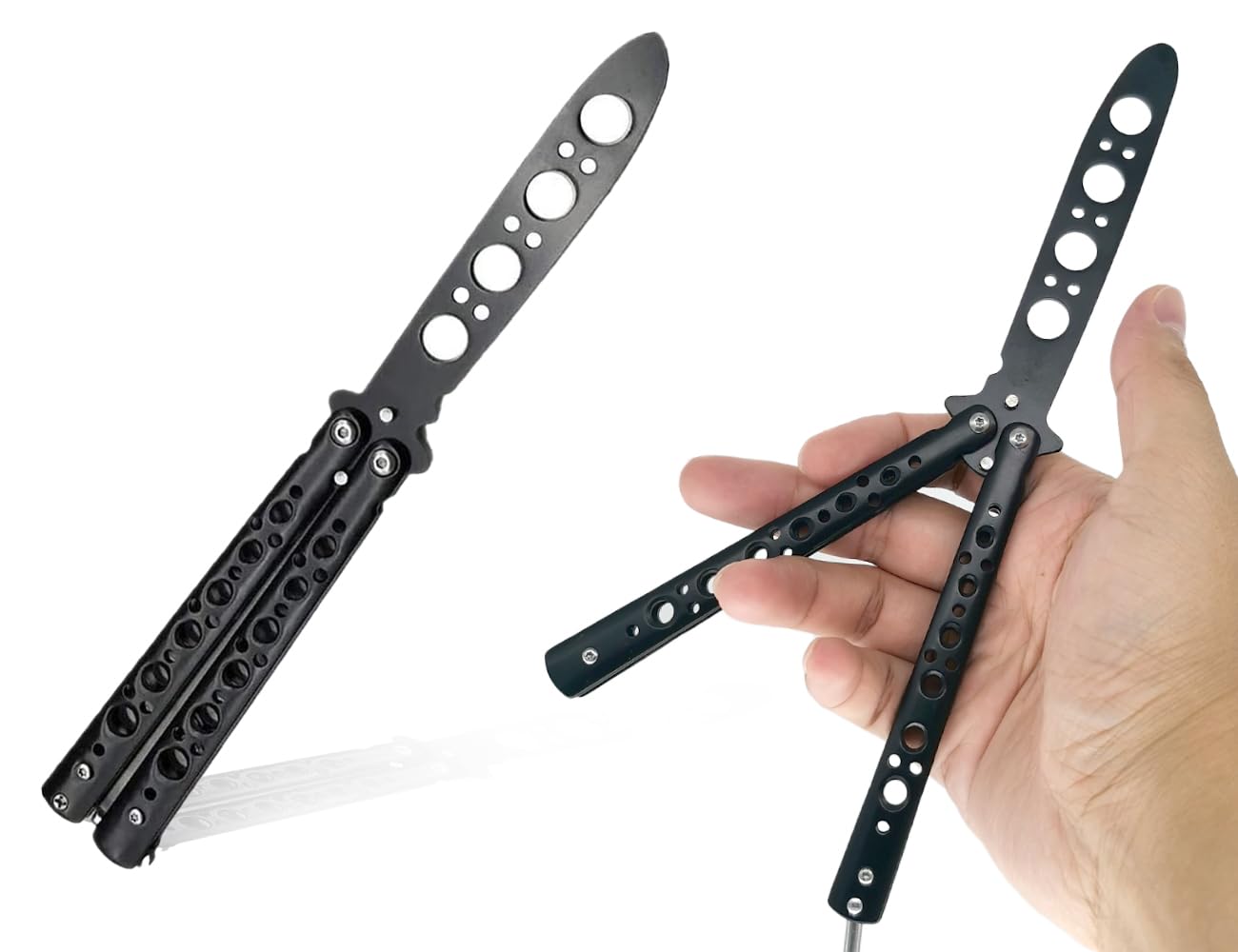 Cuchillo de mariposa entrenador hoja sin afilar para principiantes negro