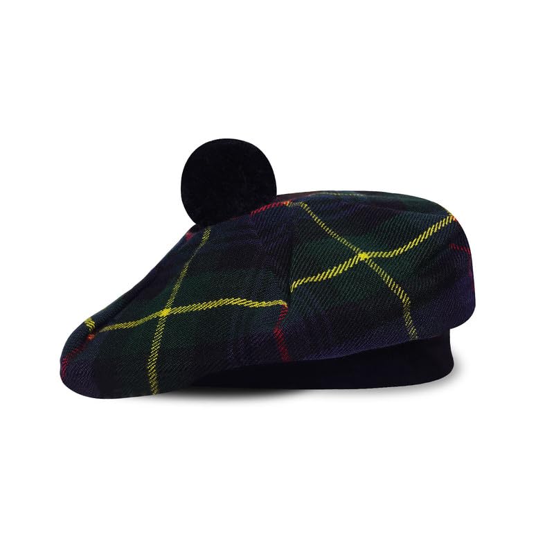Image of Scottish Tam O' Shanter Hat Tartan Bonnet Pom Pom Wool Flat Cap One Size