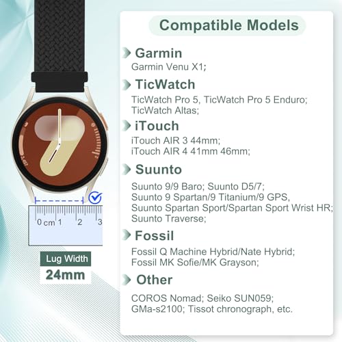 Image of 24mm Quick Release Braided Band Compatible with Garmin Venu X1, TicWatch Altas /Pro 5 /Pro 5 Enduro, Solo Loop Adjustable Smartwatch Bands for Suunto 9 /7 /D5 Women Men