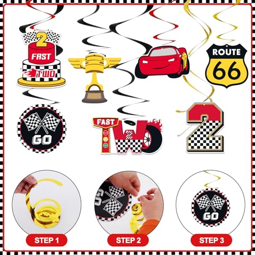 Image of Black Red Yellow 2nd Birthday Hanging Swirl Decorations-Race Car Ceiling Streamers,Race Car Theme Party Supplies,Party Favors(38 Pcs)