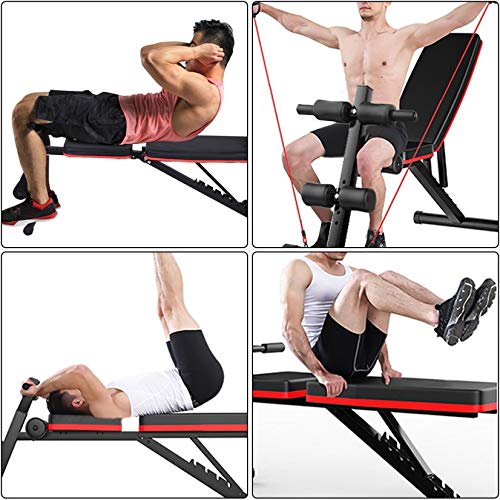 Adjustable Weight Bench w/ Fitness Rope, Foldable Sit Up Bench, Roman Chair, Home Gym Adjustable Utility Weight Bench, Flat Fly Weight Press Fitness (A)