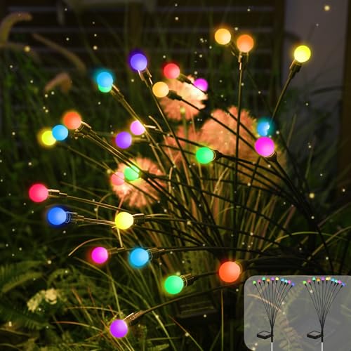 Image of Solar Garden Lights Swaying, 20 LED Firefly Lights Outdoor Waterproof, Garden Decor Solar Lights Outdoor for Yard Porch Patio (2 Pack Multi-Colored)