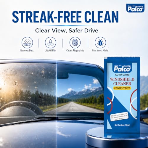 Image of PALCO Car Windshield Cleaner Liquid Concentrate 50ml (Pack of 10) Windshield Washer Fluid for Car for Streak Free Glass Finish with Car Wiper Liquid (Add 50ml in 2L Water in Windshield Tank)