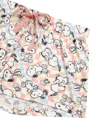 Image of COCO BRANDS Peanuts Snoopy Womens Pajama Set - 2 Piece Short Sleeve Button Down Sleep Shirt and Pajama Shorts