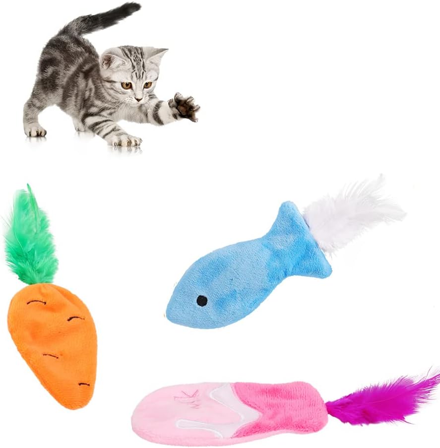 PAWCHIE Catnip Toy for Indoor Cats - 3 Pack Soft Plush Toys