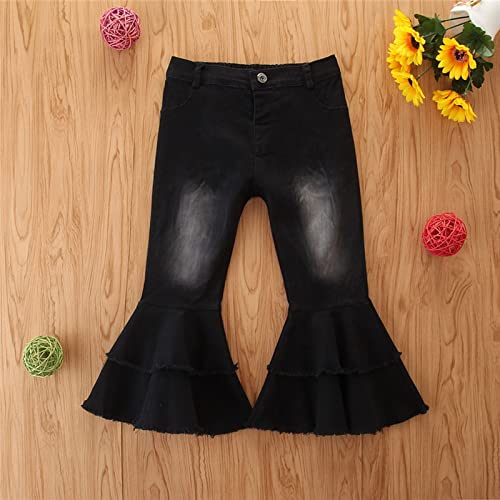 Little Girls Ruffle Flare Jeans High Rise Denim Pants Kids Vintage Bell Bottom Jeans 1~6 Years (Black, 1-2 Years)3