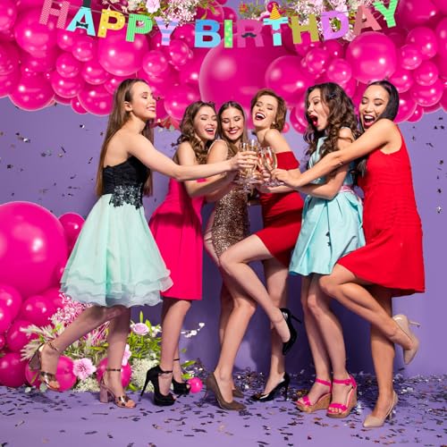Image of 114pcs Pink Balloon Garland Arch kit, 18 12 10 5 inch Hot Pink Latex Balloons, Different Sizes Magenta Balloon for Engagement Bridal Bachelorette Princess Birthday Party Decorations
