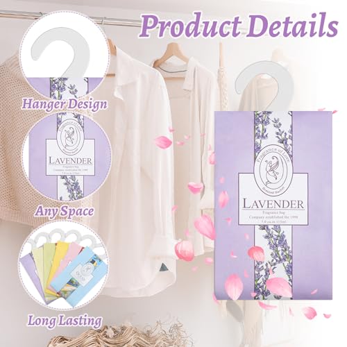 BREANIFULL 30 Pack Scented Sachet Bags Natural Mothproof Agent 6 Different Fragrances Wardrobe Freshener with Hanging Sachets Wardrobe Fresheners Bathroom Cart for Clothes Room Drawers Car