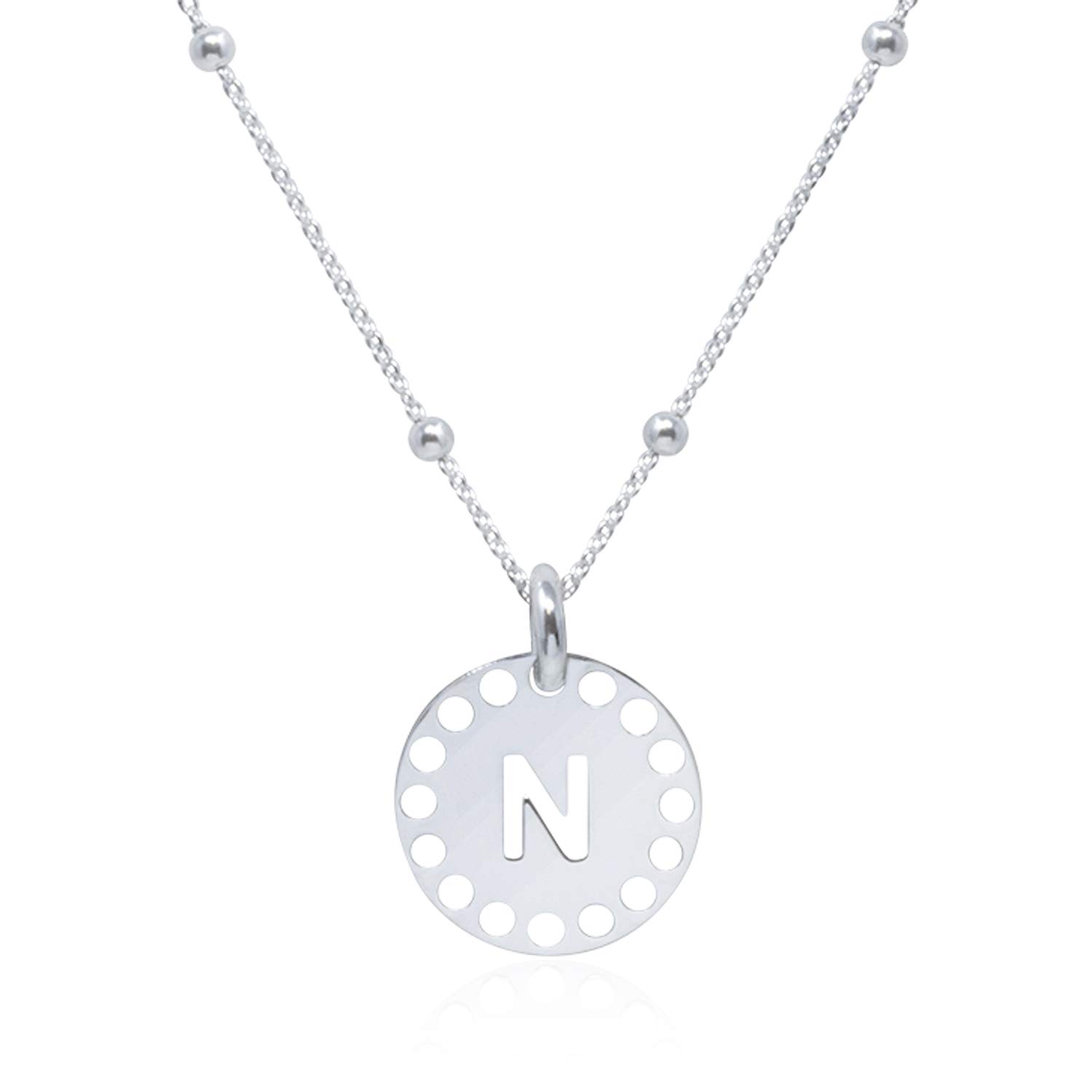 WANDA PLATA Collar Colgante Letra Inicial para Mujer, Chica Joven Plata de Ley 925 con cadena de 45 cm en Caja de Regalo (N)