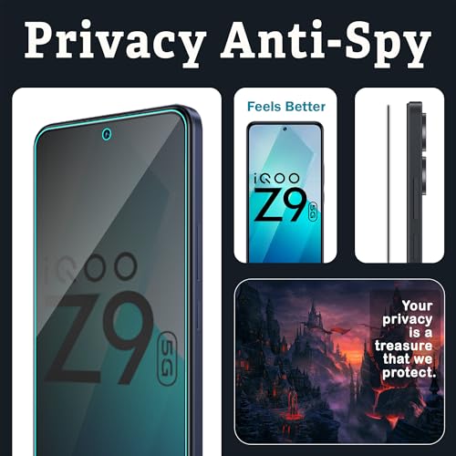 Image of ArmourPro Privacy Tempered Glass for IQOO Z9 / Vivo T3 - Anti-Spy Anti Peeping Screen Protector, 9H Hardness, Edge-to-Edge Coverage, Ultra Thin, Bubble-Free Installation Kit | Black