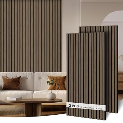 AKK-ART Wood Panels for Wall, Soundproof & Acoustic Wood Slat Wall Panel for Interior Decor, Sound Absorbing Panels for Office,Home Theater & Living Room(Amercian Oak#5,2 Pack-47.2"*23.6")