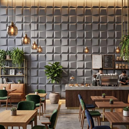 Image of Kayra Decor 3D PVC Wall Panels for Bedroom & Living Room | Cube Design | Gray Color | 19.7 x 19.7 Inch | Pack of 12 | 32.28 Sq Ft