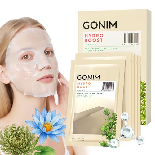 Image of GONIM Korean Face Mask, Hydrating Face Mask Sheet with Hyaluronic Acid | Face masks for women with collagen activation and vitamin C, moisturizing facial mask for skin care, 30mlx5pcs