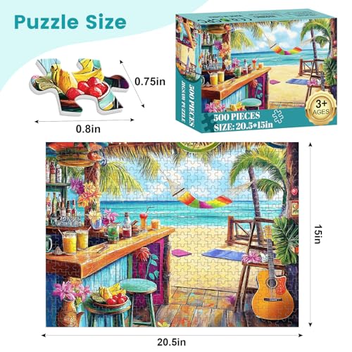 500 Piece Puzzle for Adults, Vacation Jigsaw Puzzle, Seaside Bar Puzzles 500 Pieces Birthday Party for Family Adults Funny Puzzle, Fun and Challenging Family Games 20.5×15 in - Image 3