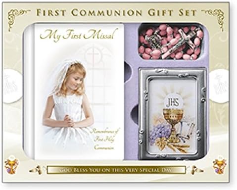 Girl's First Holy Communion Missal Book, Rosary Beads & Photo Frame Gift Set