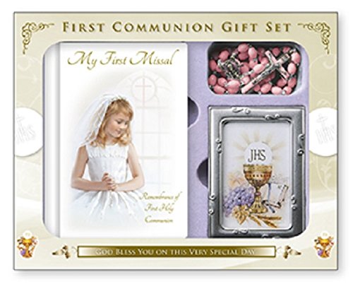 Girl's First Holy Communion Missal Book, Rosary Beads & Photo Frame Gift Set