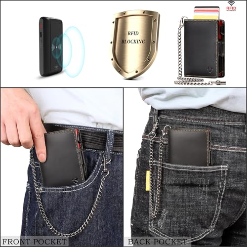 Men's Wallet, Genuine Leather Bifold Wallet, Men's Credit Card Holder Wallet, RFID Blocking Genuine Leather Wallet with Stylish Gift Box - Best Gift for Men (black)2