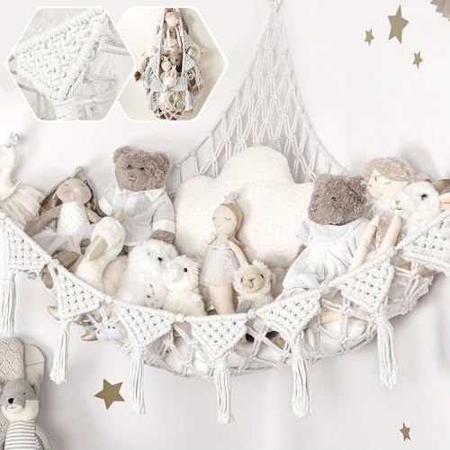Lunriwis Toy Hammock for Stuffed Animals Hand Woven Plush Macrame Teddy Bear Storage Toy Hammock Boho Decor Girls Bedroom Accessories for Nursery Kids Bedroom