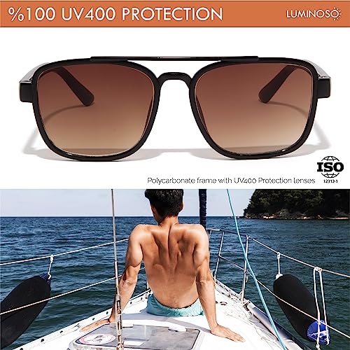 Luminoso Eyewear - Retro Angular Sunglasses - Polycarbon Trendy Brown Lens Eyewear - UV400 Protection Black Frame Sunglasses for Men & Women - Image 5