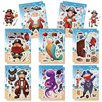 YXBWM 16 Pcs Pirate Face Stickers for Kids - Make Your Own Creative Face Stickers, Skull & Crossbones - Party Favors & Decorations (Pirate)