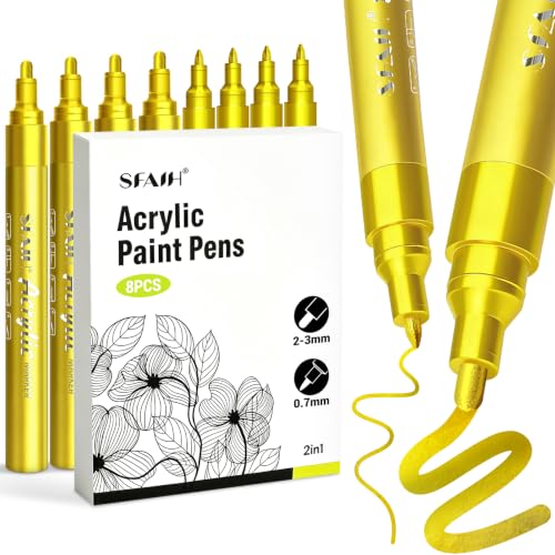 Image of SFAIH Gold Paint Pens 8-Pack 0.7MM Fine & 2-3MM Medium Tips