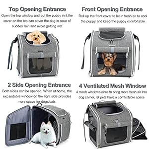   Dog-Bike-Basket-Expandable-Soft-Sided-Pet-Carrier-Backpack-with-4-Open-Doors-4-Mesh-Windows-for-Small-Dog-Cat-Puppies-Grey