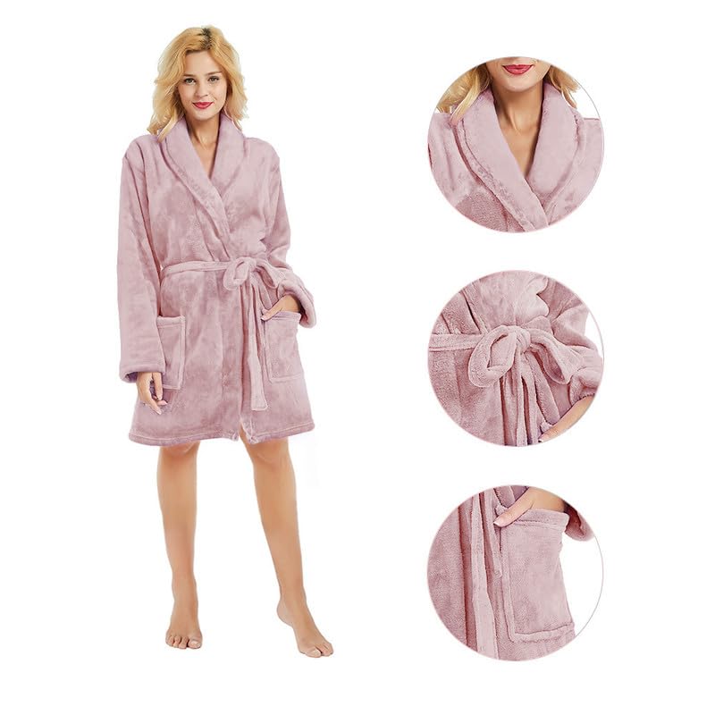 Image of U2SKIIN Women Fleece Robe, Short Cozy Plush Robes for Womens Soft Shawl Collar Warm Spa Bathrobe